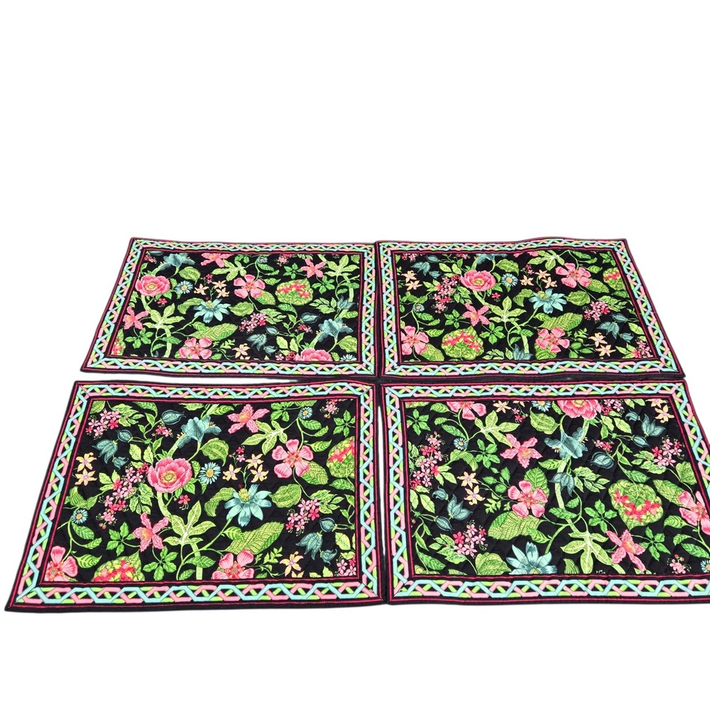 Vera Bradley Botanica Quilted Placemats Set of 4 Floral Black